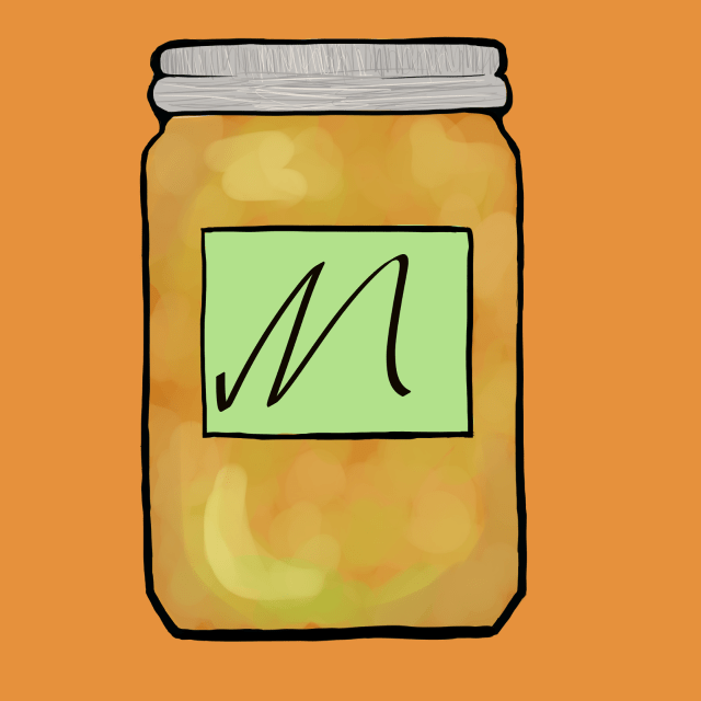 Orange Mason Jar with an M label, and Pineapple Jam, used for JAAM icons