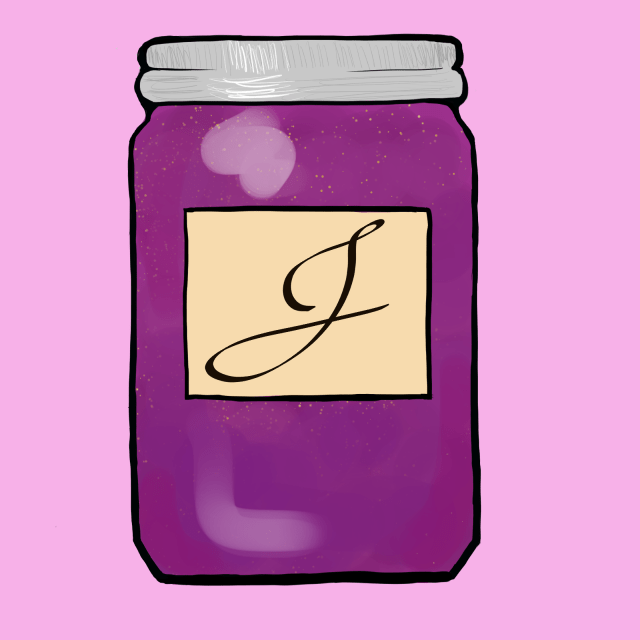Purple and Pink Mason Jar with J label and Raspberry Jam, used for JAAM icons